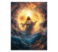 WIKEO Jesús Imagen Cuadros Imagen de Jesús abre las manos decoración religiosa para el hogar y pintura moderna de Jesucristo, de sala de estar, oficina en casa（Oro 2-80x120cm Sin marco
