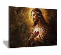 WIKEO Jesús Imagen Cuadros Jesús abre las manos decoración religiosa para el hogar y pintura moderna de Jesucristo, de sala de estar, oficina en casa（gris-30x40cm Enmarcado