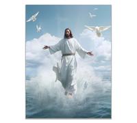 WIKEO Jesús Imagen Cuadros Jesús caminando sobre el agua decoración religiosa para el hogar y pintura moderna de Jesucristo, de sala de estar, oficina en casa（Blue 6-50x70cm Sin marco
