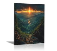 WIKEO Jesús Imagen Cuadros Jesús de la montaña abstracto decoración religiosa para el hogar y pintura moderna de Jesucristo, de sala de estar, oficina en casa（verde-60x90cm Enmarcado