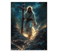 WIKEO Jesús Imagen Cuadros Jesús en imágenes de sufrimiento decoración religiosa para el hogar y pintura moderna de Jesucristo, de sala de estar, oficina en casa（Oro 4-40x60cm Sin marco