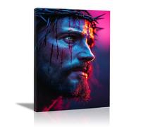 WIKEO Jesús Imagen Cuadros Jesús en imágenes de sufrimiento Imagen sobre Lienzo Arte de Pared Cuadro Decoración,Cartel nórdico e Impresiones Murales Salón（Rojo-80x120cm Enmarcado