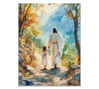 WIKEO Jesús Imagen Cuadros Jesús y la Montaña de la Niña decoración religiosa para el hogar y pintura moderna de Jesucristo, de sala de estar, oficina en casa（azul-30x40cm Sin marco