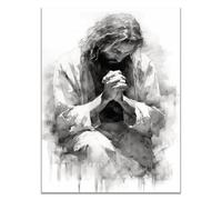 WIKEO Jesús Imagen Cuadros Manos de Jesús Rezando decoración religiosa para el hogar y pintura moderna de Jesucristo, de sala de estar, oficina en casa（gris-40x60cm Sin marco