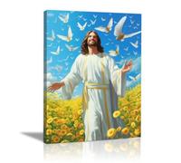 WIKEO Jesús Imagen Cuadros Mural de Jesús abre las manos decoración religiosa para el hogar y pintura moderna de Jesucristo, de sala de estar, oficina en casa（Amarillo 3-40x60cm Enmarcado