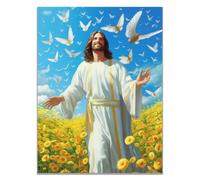 WIKEO Jesús Imagen Cuadros Mural de Jesús abre las manos decoración religiosa para el hogar y pintura moderna de Jesucristo, de sala de estar, oficina en casa（Amarillo 3-60x90cm Sin marco