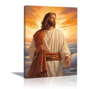 WIKEO Jesús Imagen Cuadros Paisaje de Jesús Caminando decoración religiosa para el hogar y pintura moderna de Jesucristo, de sala de estar, oficina en casa（Amarillo 8-30x40cm Enmarcado