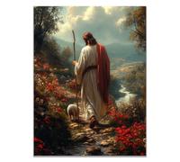 WIKEO Jesús Imagen Cuadros Paisaje de Jesús Caminando decoración religiosa para el hogar y pintura moderna de Jesucristo, de sala de estar, oficina en casa（Rojo 8-30x40cm Sin marco