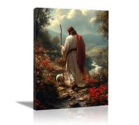 WIKEO Jesús Imagen Cuadros Paisaje de Jesús Caminando decoración religiosa para el hogar y pintura moderna de Jesucristo, de sala de estar, oficina en casa（Rojo 8-80x120cm Enmarcado