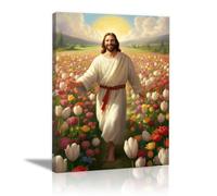 WIKEO Jesús Imagen Cuadros Paisaje de Jesús Caminando Imagen sobre Lienzo Arte de Pared Cuadro Decoración,Cartel nórdico e Impresiones Murales Salón（Rosa 2-80x120cm Enmarcado