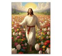 WIKEO Jesús Imagen Cuadros Paisaje de Jesús Caminando Imagen sobre Lienzo Arte de Pared Cuadro Decoración,Cartel nórdico e Impresiones Murales Salón（Rosa 2-60x90cm Sin marco