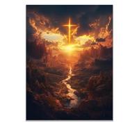 WIKEO Jesus Lienzo Póster Arte Imagen Cartel de Jesús Abstract Cross Salon Hogar Religión Pared Pintura Decoracion Jesús Dios Imagen Poster（Amarillo-30x40cm Sin marco