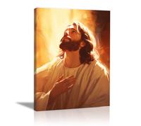 WIKEO Jesus Lienzo Póster Arte Imagen Cartel de Jesús Orando Salon Hogar Religión Pared Pintura Decoracion Jesús Dios Imagen Poster（Naranja 5-50x70cm Enmarcado