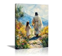 WIKEO Jesus Lienzo Póster Arte Imagen Imagen de las flores del Niño Jesús Impresión Moderna Habitación Familiar Póster - Cristiana Cuadros Decoracion Salon（Amarillo-80x120cm Enmarcado