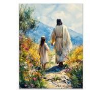 WIKEO Jesus Lienzo Póster Arte Imagen Imagen de las flores del Niño Jesús Impresión Moderna Habitación Familiar Póster - Cristiana Cuadros Decoracion Salon（Amarillo-30x40cm Sin marco