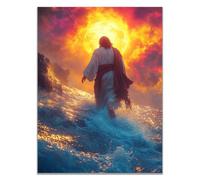 WIKEO Jesus Lienzo Póster Arte Imagen Jesús caminando sobre el agua Impresión Moderna Habitación Familiar Póster - Cristiana Cuadros Decoracion Salon（Naranja-50x70cm Sin marco
