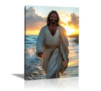 WIKEO Jesus Lienzo Póster Arte Imagen Jesús caminando sobre el agua Impresión Moderna Habitación Familiar Póster - Cristiana Cuadros Decoracion Salon（Amarillo-70x100cm Enmarcado