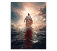 WIKEO Jesus Lienzo Póster Arte Imagen Jesús caminando sobre el agua Salon Hogar Religión Pared Pintura Decoracion Jesús Dios Imagen Poster（Blue 10-40x60cm Sin marco