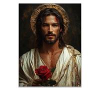 WIKEO Jesus Lienzo Póster Arte Imagen Jesús en imágenes de sufrimiento Impresión Moderna Habitación Familiar Póster - Cristiana Cuadros Decoracion Salon（rojo-30x40cm Sin marco