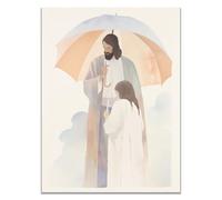 WIKEO Jesus Lienzo Póster Arte Imagen Jesús y las Niñas Flores Salon Hogar Religión Pared Pintura Decoracion Jesús Dios Imagen Poster（Beige 1-60x90cm Sin marco