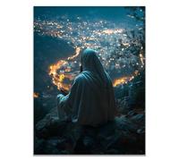 WIKEO Jesus Lienzo Póster Arte Imagen Manos de Jesús Rezando Impresión Moderna Habitación Familiar Póster - Cristiana Cuadros Decoracion Salon（Azul-40x60cm Sin marco