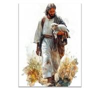 WIKEO Jesus Lienzo Póster Arte Imagen Mural de animales adorables de Jesús Salon Hogar Religión Pared Pintura Decoracion Jesús Dios Imagen Poster（Beige-60x90cm Sin marco