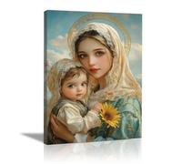 WIKEO Jesus Lienzo Póster Arte Imagen Mural de flores preciosas de Jesús Impresión Moderna Habitación Familiar Póster - Cristiana Cuadros Decoracion Salon（Azul-40x60cm Enmarcado