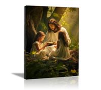 WIKEO Jesus Lienzo Póster Arte Imagen Mural de Jesús ama al niño Impresión Moderna Habitación Familiar Póster - Cristiana Cuadros Decoracion Salon（Verde 5-30x40cm Enmarcado