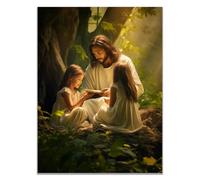 WIKEO Jesus Lienzo Póster Arte Imagen Mural de Jesús ama al niño Impresión Moderna Habitación Familiar Póster - Cristiana Cuadros Decoracion Salon（Verde 5-30x40cm Sin marco