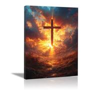 WIKEO Jesus Lienzo Póster Arte Imagen Mural de la Cruz Abstracta de Jesús Salon Hogar Religión Pared Pintura Decoracion Jesús Dios Imagen Poster（naranja-70x100cm Enmarcado