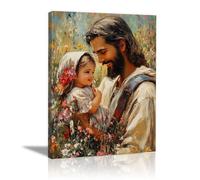 WIKEO Jesus Lienzo Póster Arte Imagen Mural del Niño del Amor de Jesús Salon Hogar Religión Pared Pintura Decoracion Jesús Dios Imagen Poster（rojo-60x90cm Enmarcado