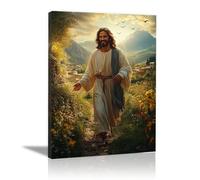 WIKEO Jesus Lienzo Póster Arte Imagen Paisaje de Jesús Caminando Salon Hogar Religión Pared Pintura Decoracion Jesús Dios Imagen Poster（verde-40x60cm Enmarcado