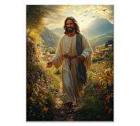 WIKEO Jesus Lienzo Póster Arte Imagen Paisaje de Jesús Caminando Salon Hogar Religión Pared Pintura Decoracion Jesús Dios Imagen Poster（verde-60x90cm Sin marco