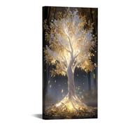 WIKEO Modernos Abstracto Decoracion Cuadros Árbol de la Hoja Dorada Moderno Árbol de la Vida Lienzos Cuadros,Salón Pasillos Dormitorio Comedor Oficina Decorativos（Oro-60x120cm Enmarcado