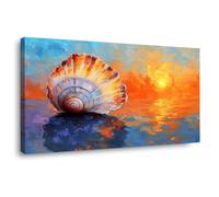 WIKEO Modernos cuadros playa Fotos de conchas de playa cuadros para dormitorios impresión, artística salon fotografía decoración Naturaleza Paisaje（Naranja 6-20x40cm Enmarcado