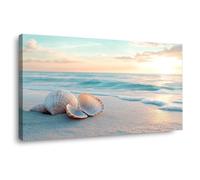 WIKEO Modernos cuadros playa Fotos de conchas oceánicas en la playa cuadros para dormitorios impresión, artística salon fotografía decoración Naturaleza Paisaje（Beige 2-60x120cm Enmarcado