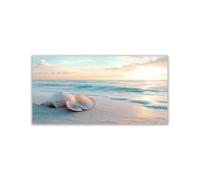 WIKEO Modernos cuadros playa Fotos de conchas oceánicas en la playa cuadros para dormitorios impresión, artística salon fotografía decoración Naturaleza Paisaje（Beige 2-20x40cm Sin marco