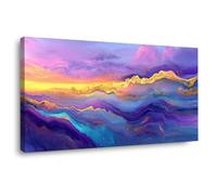 WIKEO Modernos cuadros playa Montaña de Texturas Abstractas cuadros para dormitorios impresión, artística salon fotografía decoración Naturaleza Paisaje（Morado 2-50x100cm Enmarcado