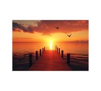 WIKEO Modernos cuadros playa Paisaje de la playa del atardecer cuadros para dormitorios impresión, artística salon fotografía decoración Naturaleza Paisaje（Naranja-70x100cm Sin marco