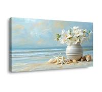 WIKEO Modernos cuadros playa Paisaje Flores de las Conchas de Playa cuadros para dormitorios impresión, artística salon fotografía decoración Naturaleza Paisaje（Beige 6-20x40cm Enmarcado