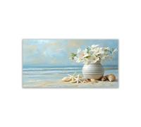 WIKEO Modernos cuadros playa Paisaje Flores de las Conchas de Playa cuadros para dormitorios impresión, artística salon fotografía decoración Naturaleza Paisaje（Beige 6-60x120cm Sin marco