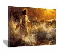 WIKEO Mural de Jesús Cuadro Arte abstracto de Cristo decoración religiosa para el hogar y pintura moderna de Jesucristo, de sala de estar, oficina en casa（naranja-70x100cm Enmarcado