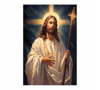 WIKEO Mural de Jesús Cuadro Cartel de pintura de Jesucristo decoración religiosa para el hogar y pintura moderna de Jesucristo, de sala de estar, oficina en casa（Azul-70x100cm Sin marco