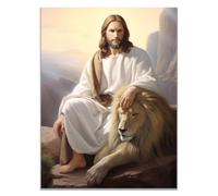 WIKEO Mural de Jesús Cuadro Foto de Jesús y el León Imagen sobre Lienzo Arte de Pared Cuadro Decoración,Cartel nórdico e Impresiones Murales Salón（Beige 4-40x60cm Sin marco