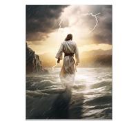WIKEO Mural de Jesús Cuadro Jesús de vuelta al agua decoración religiosa para el hogar y pintura moderna de Jesucristo, de sala de estar, oficina en casa（Amarillo 7-50x70cm Sin marco