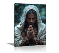 WIKEO Mural de Jesús Cuadro Jesús rezando bajo la lluvia decoración religiosa para el hogar y pintura moderna de Jesucristo, de sala de estar, oficina en casa（Blanco-30x40cm Enmarcado