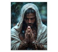 WIKEO Mural de Jesús Cuadro Jesús rezando bajo la lluvia decoración religiosa para el hogar y pintura moderna de Jesucristo, de sala de estar, oficina en casa（Blanco-40x60cm Sin marco