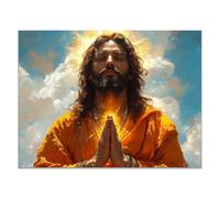 WIKEO Mural de Jesús Cuadro Manos de Jesús orando Imagen sobre Lienzo Arte de Pared Cuadro Decoración,Cartel nórdico e Impresiones Murales Salón（Naranja 49-30x40cm Sin marco