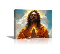 WIKEO Mural de Jesús Cuadro Manos de Jesús orando Imagen sobre Lienzo Arte de Pared Cuadro Decoración,Cartel nórdico e Impresiones Murales Salón（Naranja 49-40x60cm Enmarcado