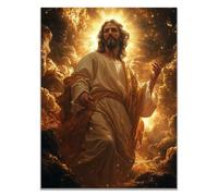 WIKEO Mural de Jesús Cuadro Mural de Jesús en las nubes decoración religiosa para el hogar y pintura moderna de Jesucristo, de sala de estar, oficina en casa（Oro 4-40x60cm Sin marco